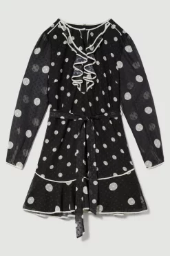 Buy ✔️ Karen Millen Petite Mono Mixed Dot Piped Ruffle Belted Mini 👗 Dress 🌟 -Karen Millen Outlet store bkk08123 mono xl 3