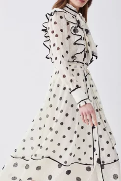 Best Sale 😉 Karen Millen Petite Mixed Dot Piped Ruffle Georgette Midi 👗 Dress - white 😍 -Karen Millen Outlet store bkk08124 white xl 4