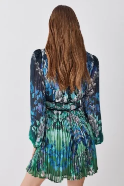 Wholesale ❤️ Karen Millen Petite Mirrored Ombre Floral Pleat Drama Woven Mini 👗 Dress - blue 💯 -Karen Millen Outlet store bkk08126 blue xl 2