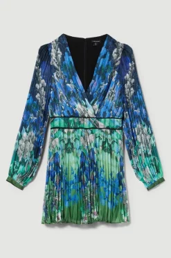 Wholesale ❤️ Karen Millen Petite Mirrored Ombre Floral Pleat Drama Woven Mini 👗 Dress - blue 💯 -Karen Millen Outlet store bkk08126 blue xl 3