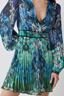 Wholesale ❤️ Karen Millen Petite Mirrored Ombre Floral Pleat Drama Woven Mini 👗 Dress - blue 💯 -Karen Millen Outlet store bkk08126 blue xl 4