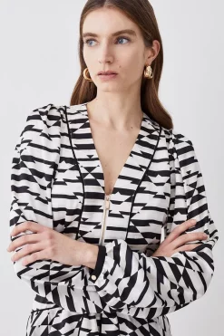 Outlet 🧨 Karen Millen Geo Print Satin Piped Tiered Belted Mini 👗 Dress ✔️ -Karen Millen Outlet store bkk08146 geo xl 4