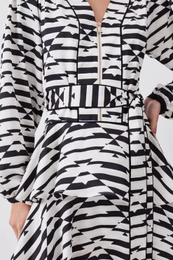 Cheap 🔥 Karen Millen Petite Geo Print Satin Piped Tiered Belted Mini 👗 Dress ⌛ -Karen Millen Outlet store bkk08148 geo xl 4