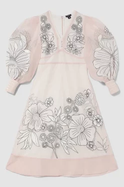 Budget ⭐ Karen Millen Petite Applique Organdie Woven Maxi 👗 Dress - blush 🔥 -Karen Millen Outlet store bkk08153 blush xl 3