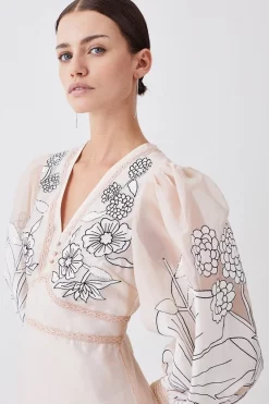 Budget ⭐ Karen Millen Petite Applique Organdie Woven Maxi 👗 Dress - blush 🔥 -Karen Millen Outlet store bkk08153 blush xl 4