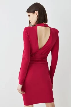 Best Sale ⭐ Karen Millen Jersey Crepe Rouched Long Sleeve Mini 👗 Dress - fuchsia 🔥 -Karen Millen Outlet store bkk08168 fuchsia xl 2