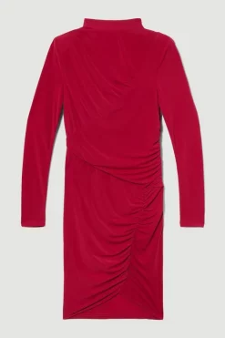 Best Sale ⭐ Karen Millen Jersey Crepe Rouched Long Sleeve Mini 👗 Dress - fuchsia 🔥 -Karen Millen Outlet store bkk08168 fuchsia xl 3