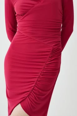 Best Sale ⭐ Karen Millen Jersey Crepe Rouched Long Sleeve Mini 👗 Dress - fuchsia 🔥 -Karen Millen Outlet store bkk08168 fuchsia xl 4