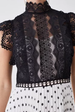 Flash Sale 🛒 Karen Millen Petite Guipure Lace Dot Pleated 👗 Skirt Midi 👗 Dress - mono 🌟 -Karen Millen Outlet store bkk08191 mono xl 4