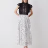 Best Pirce 👏 Karen Millen Guipure Lace Dot Pleated 👗 Skirt Midi 👗 Dress - mono 🎉 -Karen Millen Outlet store bkk08192 mono xl