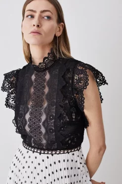 Best Pirce 👏 Karen Millen Guipure Lace Dot Pleated 👗 Skirt Midi 👗 Dress - mono 🎉 -Karen Millen Outlet store bkk08192 mono xl 4