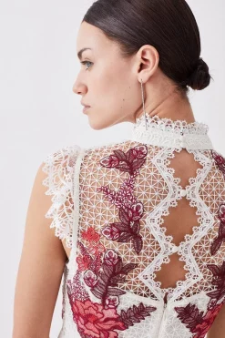 Brand new ✨ Karen Millen Petite Rose Guipure Lace Woven Pleat 👗 Skirt Midi 👗 Dress 🔔 -Karen Millen Outlet store bkk08193 rose xl 5