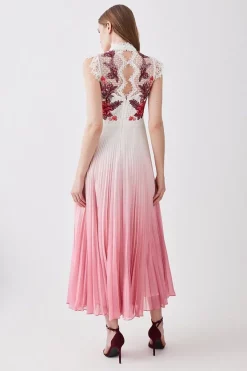 Cheapest 🔔 Karen Millen Rose Guipure Lace Woven Pleat 👗 Skirt Midi 👗 Dress 🎉 -Karen Millen Outlet store bkk08195 rose xl 2