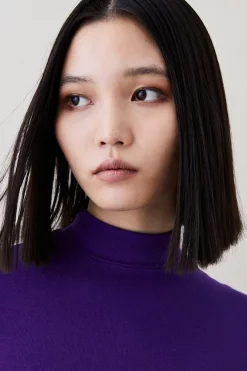 Hot Sale 🤩 Karen Millen Premium Wool Blend High Neck Jersey Top ✨ -Karen Millen Outlet store bkk08200 purple xl 2