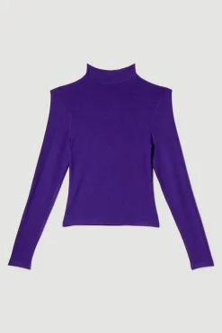 Hot Sale 🤩 Karen Millen Premium Wool Blend High Neck Jersey Top ✨ -Karen Millen Outlet store bkk08200 purple xl 3