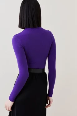 Hot Sale 🤩 Karen Millen Premium Wool Blend High Neck Jersey Top ✨ -Karen Millen Outlet store bkk08200 purple xl 4
