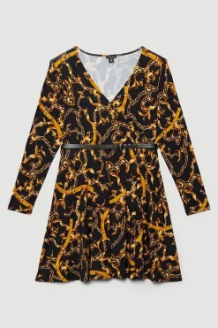 Buy ⭐ Karen Millen Plus Size Belted Viscose Blend Long Sleeve Jersey Mini 👗 Dress ❤️ -Karen Millen Outlet store bkk08208 chain xl 3