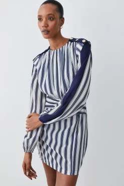 Brand new ❤️ Karen Millen Military Stripe Twist Detail Mini 👗 Dress - navy 👏