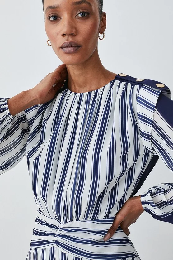 Brand new ❤️ Karen Millen Military Stripe Twist Detail Mini 👗 Dress - navy 👏 4 Brand new ❤️ Karen Millen Military Stripe Twist Detail Mini 👗 Dress - navy 👏 - Image 2