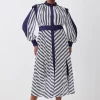 Coupon 🥰 Karen Millen Plus Size Military Stripe Woven Midi 👗 Dress - navy 🧨