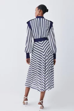 Wholesale 🎁 Karen Millen Military Stripe Woven Midi 👗 Dress - navy 🎁 -Karen Millen Outlet store bkk08215 navy xl 2