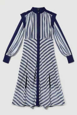 Wholesale 🎁 Karen Millen Military Stripe Woven Midi 👗 Dress - navy 🎁 -Karen Millen Outlet store bkk08215 navy xl 3