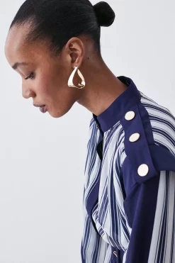 Wholesale 🎁 Karen Millen Military Stripe Woven Midi 👗 Dress - navy 🎁 -Karen Millen Outlet store bkk08215 navy xl 4