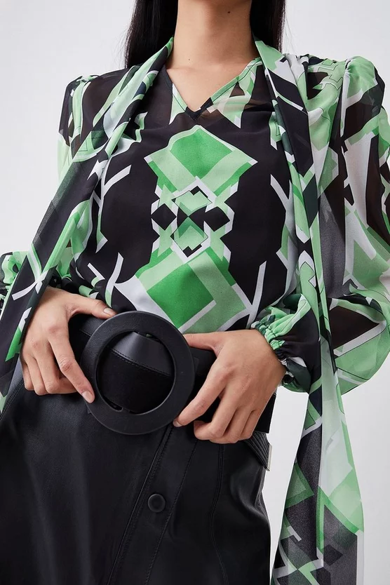 Cheapest ๐ฏ Karen Millen Jigsaw Geo Georgette Tie Neck Blouse ๐ 5 Cheapest ๐ฏ Karen Millen Jigsaw Geo Georgette Tie Neck Blouse ๐ - Image 3