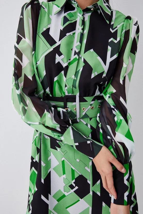 Cheapest ⭐ Karen Millen Jigsaw Geo Georgette Belted Woven 👕 Shirt 👗 Dress 🎉 3 Cheapest ⭐ Karen Millen Jigsaw Geo Georgette Belted Woven 👕 Shirt 👗 Dress 🎉