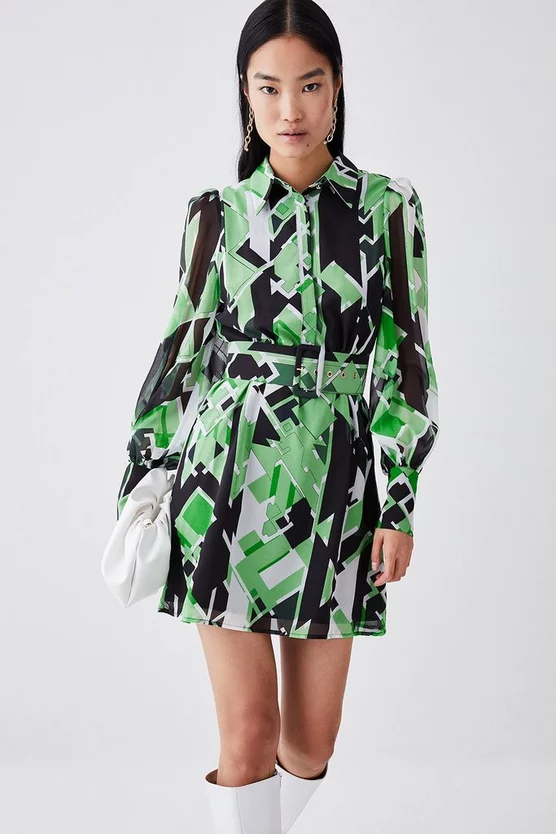 Cheapest ⭐ Karen Millen Jigsaw Geo Georgette Belted Woven 👕 Shirt 👗 Dress 🎉 4 Cheapest ⭐ Karen Millen Jigsaw Geo Georgette Belted Woven 👕 Shirt 👗 Dress 🎉 - Image 2