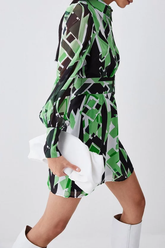 Cheapest ⭐ Karen Millen Jigsaw Geo Georgette Belted Woven 👕 Shirt 👗 Dress 🎉 5 Cheapest ⭐ Karen Millen Jigsaw Geo Georgette Belted Woven 👕 Shirt 👗 Dress 🎉 - Image 3