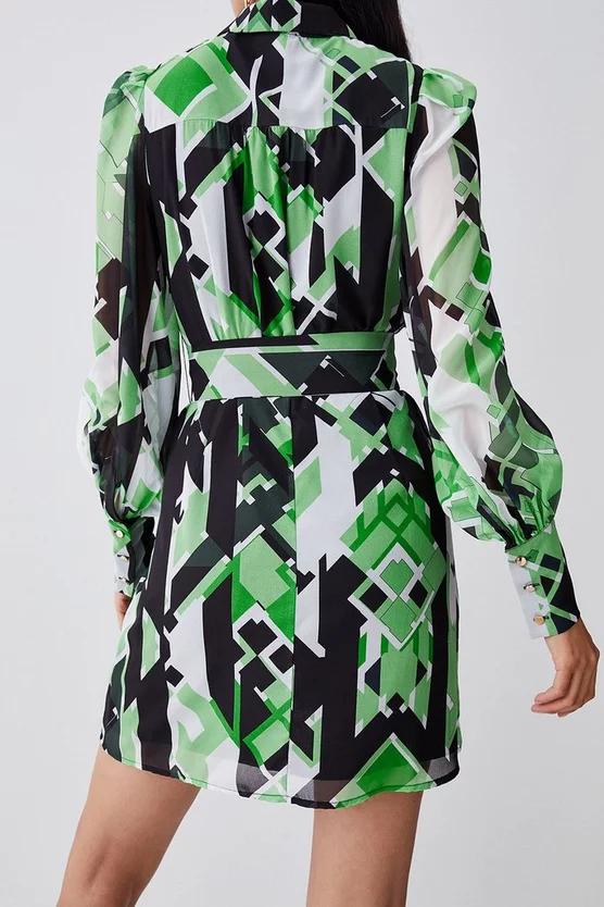 Cheapest ⭐ Karen Millen Jigsaw Geo Georgette Belted Woven 👕 Shirt 👗 Dress 🎉 8 Cheapest ⭐ Karen Millen Jigsaw Geo Georgette Belted Woven 👕 Shirt 👗 Dress 🎉 - Image 6