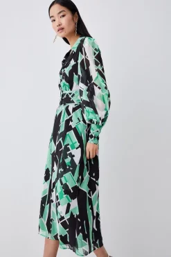 Promo 🎉 Karen Millen Jigsaw Geo Georgette Pleated Woven 👕 Shirt 👗 Dress 🤩 -Karen Millen Outlet store bkk08220 geo xl 2