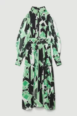 Promo 🎉 Karen Millen Jigsaw Geo Georgette Pleated Woven 👕 Shirt 👗 Dress 🤩 -Karen Millen Outlet store bkk08220 geo xl 3