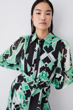 Promo 🎉 Karen Millen Jigsaw Geo Georgette Pleated Woven 👕 Shirt 👗 Dress 🤩 -Karen Millen Outlet store bkk08220 geo xl 4