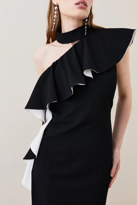 Buy ⌛ Karen Millen Structured Crepe Asymmetric Ruffle Midi 👗 Dress - mono 😀 4 Buy ⌛ Karen Millen Structured Crepe Asymmetric Ruffle Midi 👗 Dress - mono 😀 - Image 2