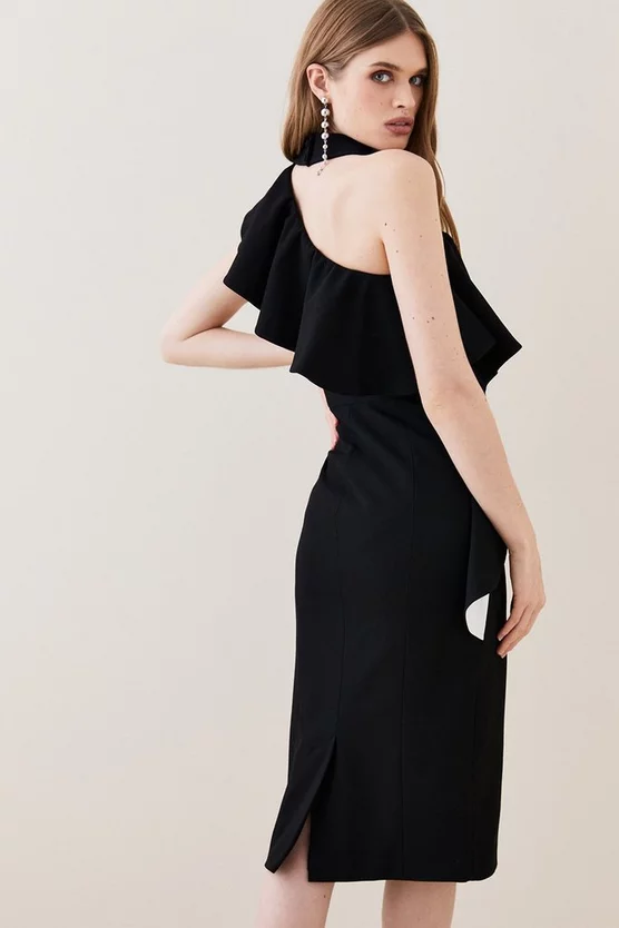 Buy ⌛ Karen Millen Structured Crepe Asymmetric Ruffle Midi 👗 Dress - mono 😀 5 Buy ⌛ Karen Millen Structured Crepe Asymmetric Ruffle Midi 👗 Dress - mono 😀 - Image 3