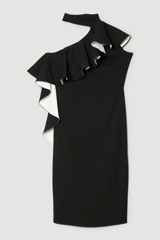 Buy ⌛ Karen Millen Structured Crepe Asymmetric Ruffle Midi 👗 Dress - mono 😀 6 Buy ⌛ Karen Millen Structured Crepe Asymmetric Ruffle Midi 👗 Dress - mono 😀 - Image 4