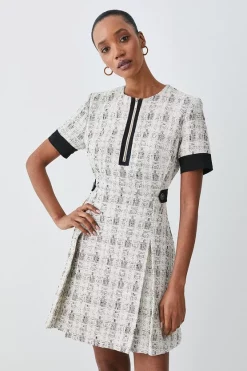 Brand new 🧨 Karen Millen Tweed Zip Detail Aline Mini 👗 Dress - cream ✨