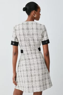 Brand new 🧨 Karen Millen Tweed Zip Detail Aline Mini 👗 Dress - cream ✨ -Karen Millen Outlet store bkk08229 cream xl 2