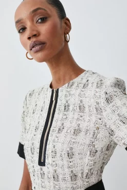 Brand new 🧨 Karen Millen Tweed Zip Detail Aline Mini 👗 Dress - cream ✨ -Karen Millen Outlet store bkk08229 cream xl 4