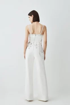 Outlet ⭐ Karen Millen Crystal Embellished Woven Jumpsuit - ivory ⌛ -Karen Millen Outlet store bkk08234 ivory xl 2
