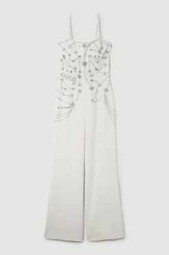 Outlet ⭐ Karen Millen Crystal Embellished Woven Jumpsuit - ivory ⌛ -Karen Millen Outlet store bkk08234 ivory xl 3