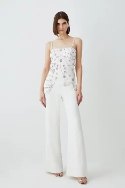 Outlet ⭐ Karen Millen Crystal Embellished Woven Jumpsuit - ivory ⌛ -Karen Millen Outlet store bkk08234 ivory xl 4