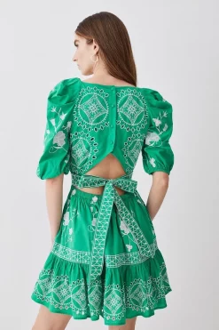 Brand new 👏 Karen Millen Floral & Geo Embroidered Woven Mini 👗 Dress - green ⭐ -Karen Millen Outlet store bkk08257 green xl 2