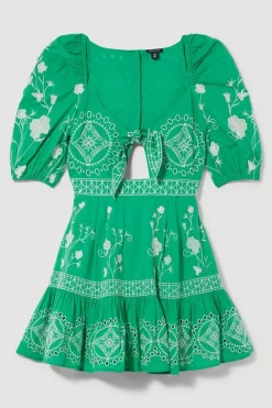 Brand new 👏 Karen Millen Floral & Geo Embroidered Woven Mini 👗 Dress - green ⭐ -Karen Millen Outlet store bkk08257 green xl 3