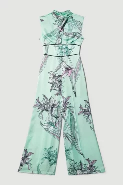 Outlet ⭐ Karen Millen 🔨 Hammered Satin Woven Twist Neck Jumpsuit - green 😀 -Karen Millen Outlet store bkk08262 green xl 3
