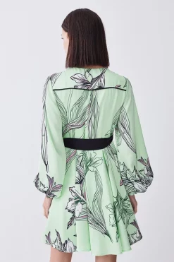 Best Sale 😉 Karen Millen Petite Floral 🔨 Hammered Satin Woven Wrap Mini 👗 Dress - green 🎁 -Karen Millen Outlet store bkk08263 green xl 2