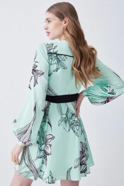 Cheap 🤩 Karen Millen Floral 🔨 Hammered Satin Woven Wrap Mini 👗 Dress - green 🔥 -Karen Millen Outlet store bkk08264 green xl 2