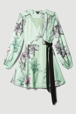 Cheap 🤩 Karen Millen Floral 🔨 Hammered Satin Woven Wrap Mini 👗 Dress - green 🔥 -Karen Millen Outlet store bkk08264 green xl 3